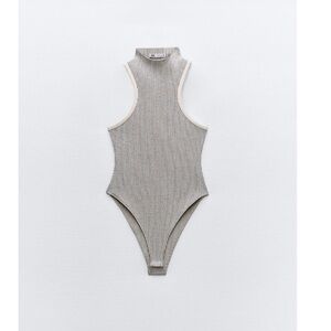 ZARA RIB HALTER BODYSUIT SIZE SMALL COLOR ECRU/BLACK